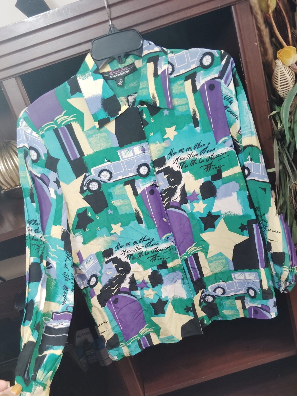 Bold Green & Purple Print Button-Down Shirt